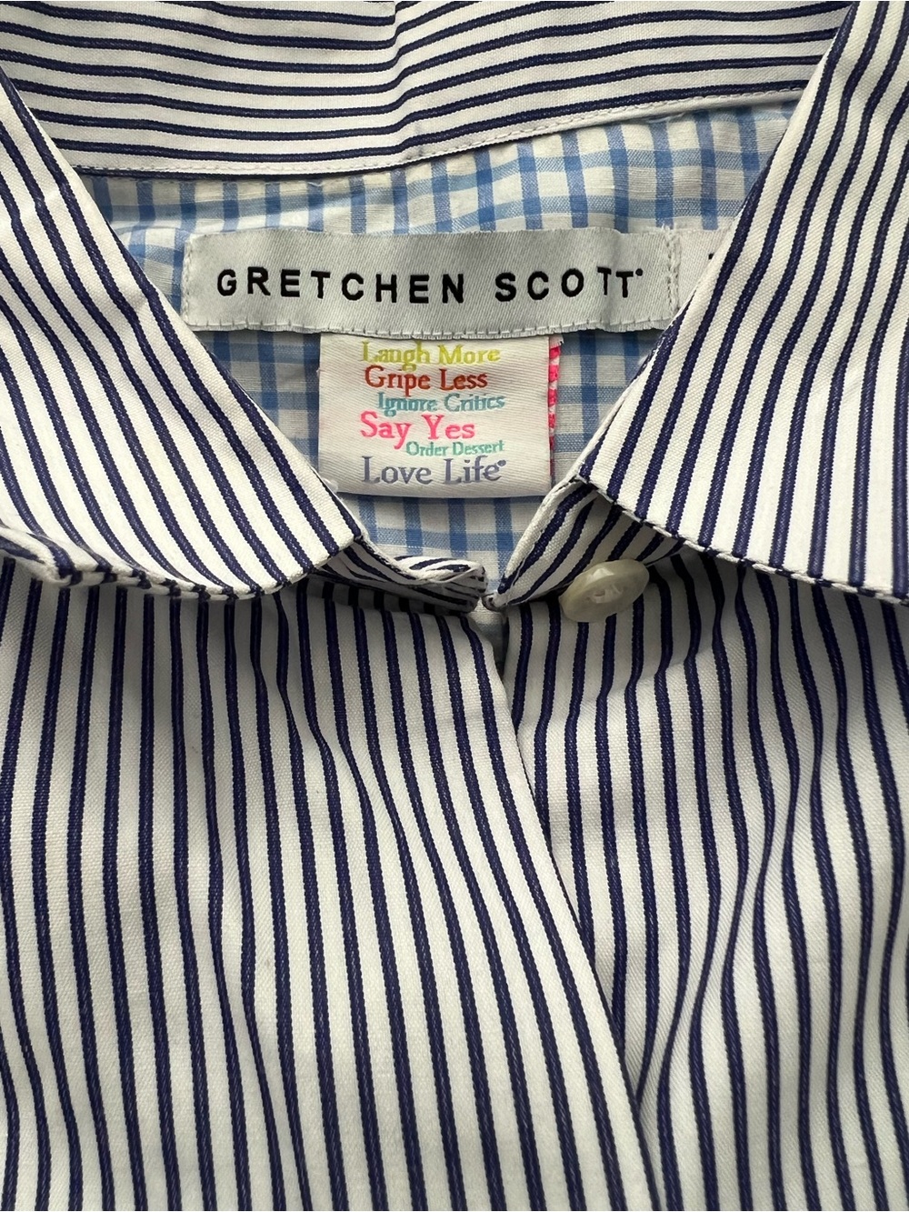 Gretchen Scott Blue White Striped Button-Up Shirt Sz M P2P 21’ - Picture 5 of 6